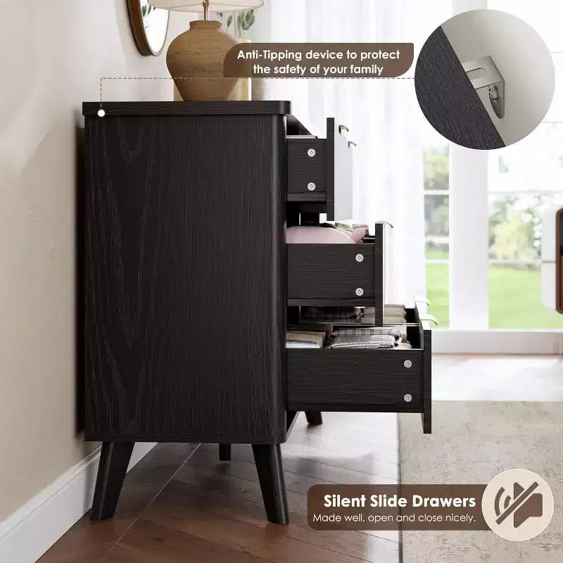 6 Drawers Dresser for Bedroom, 47.2 Wide Dressers with Curved Profile Design, Fluted Wood Drawers, Modern Chest of Dressers for Living Room