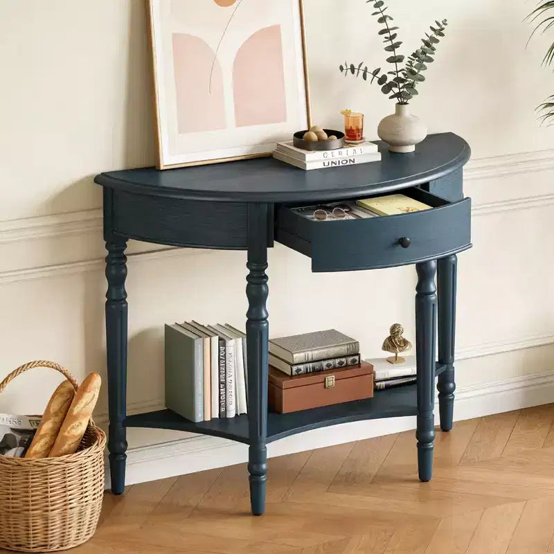 Luxystar Half Moon Console Table with Drawer and Shelf for Entryway and Living Room