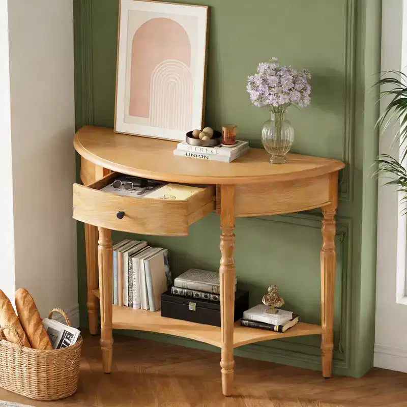 Luxystar Half Moon Console Table with Drawer and Shelf for Entryway and Living Room