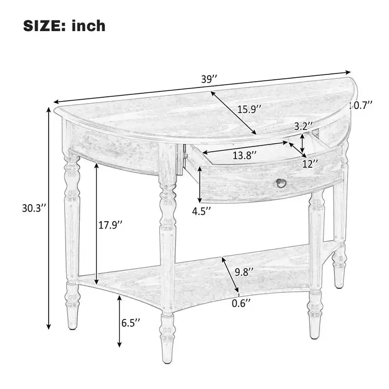 Luxystar Half Moon Console Table with Drawer and Shelf for Entryway and Living Room