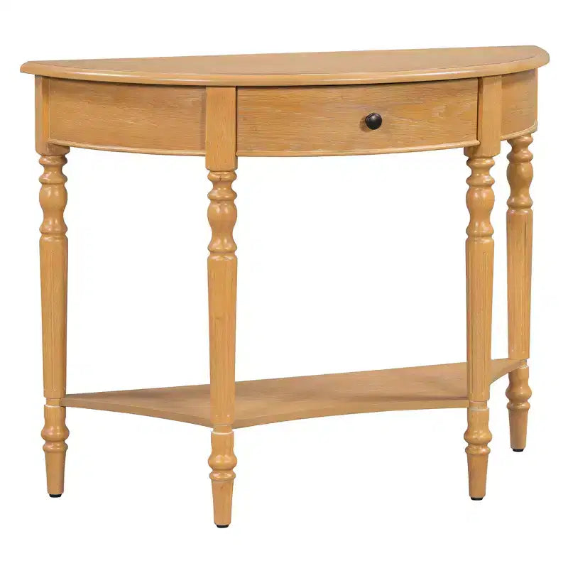 Luxystar Half Moon Console Table with Drawer and Shelf for Entryway and Living Room