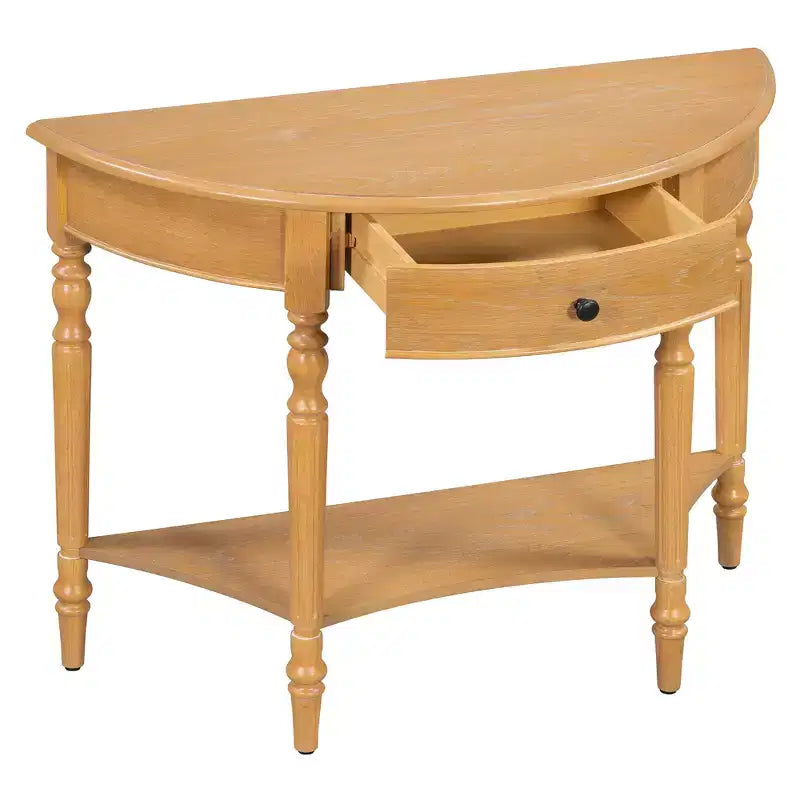 Luxystar Half Moon Console Table with Drawer and Shelf for Entryway and Living Room