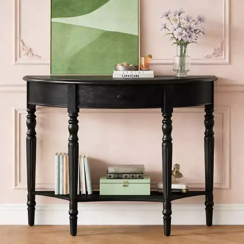 Luxystar Half Moon Console Table with Drawer and Shelf for Entryway and Living Room