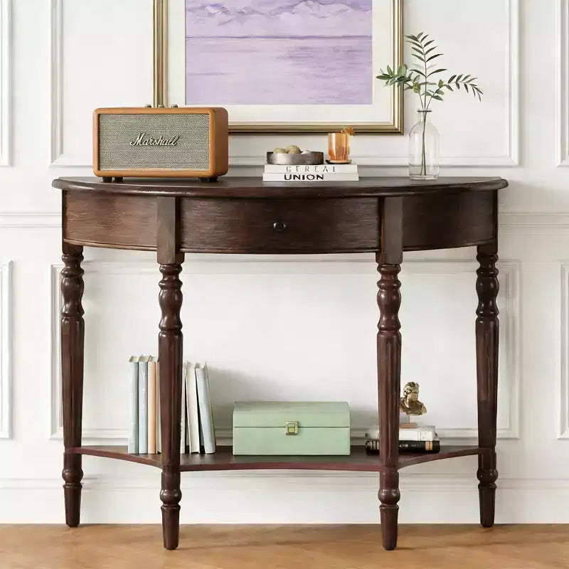 Luxystar Half Moon Console Table with Drawer and Shelf for Entryway and Living Room