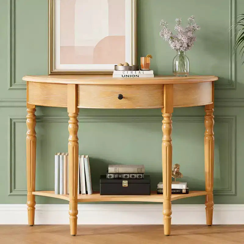 Luxystar Half Moon Console Table with Drawer and Shelf for Entryway and Living Room
