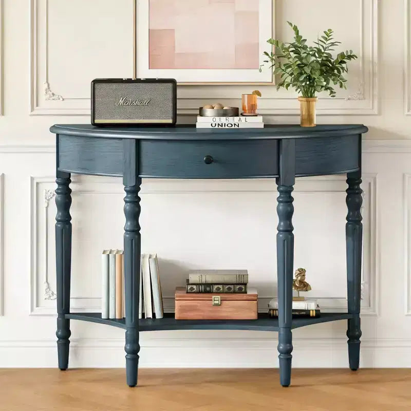 Luxystar Half Moon Console Table with Drawer and Shelf for Entryway and Living Room