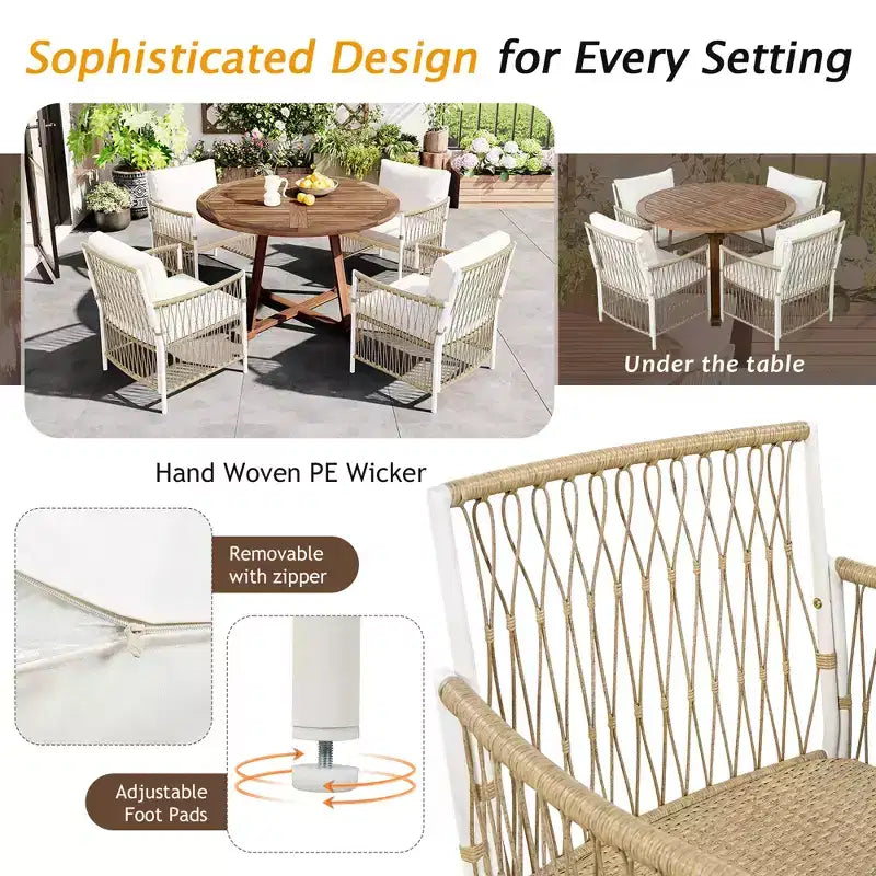 Ensemble de salle à manger d'extérieur 5 pièces Whisen résistant aux intempéries, table ronde extensible et 4 chaises en rotin