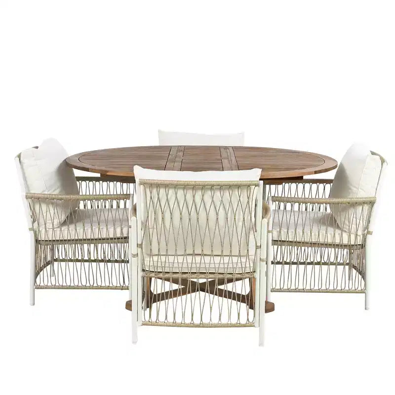 Ensemble de salle à manger d'extérieur 5 pièces Whisen résistant aux intempéries, table ronde extensible et 4 chaises en rotin