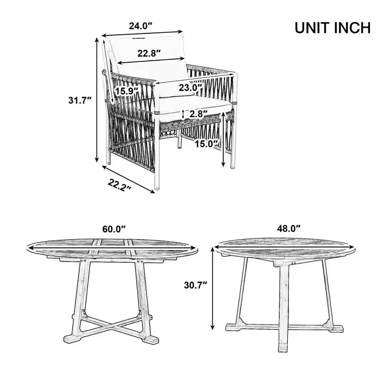 Ensemble de salle à manger d'extérieur 5 pièces Whisen résistant aux intempéries, table ronde extensible et 4 chaises en rotin
