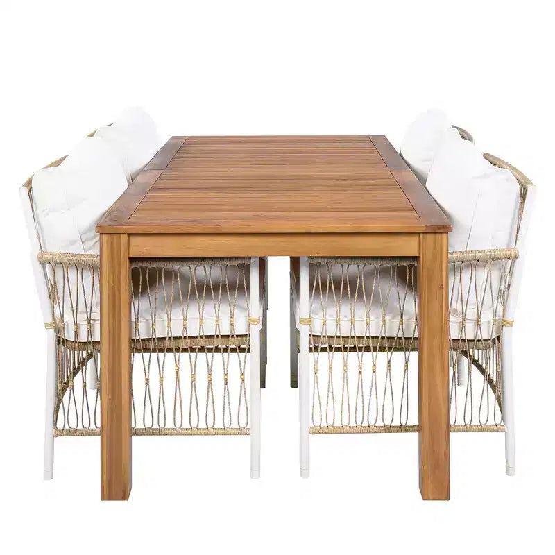 Ensemble de salle à manger d'extérieur 5 pièces Whisen résistant aux intempéries, table ronde extensible et 4 chaises en rotin