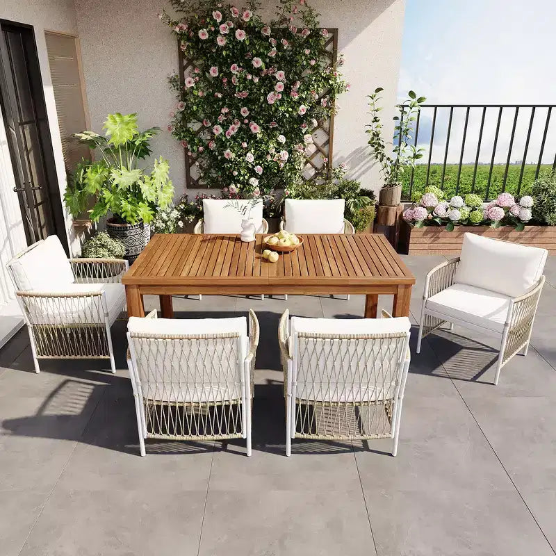 Whisen Weather Resistant 5-Piece Outdoor Dining Set Patio Round Extendable Dining Set with 4 Rattan Chairs