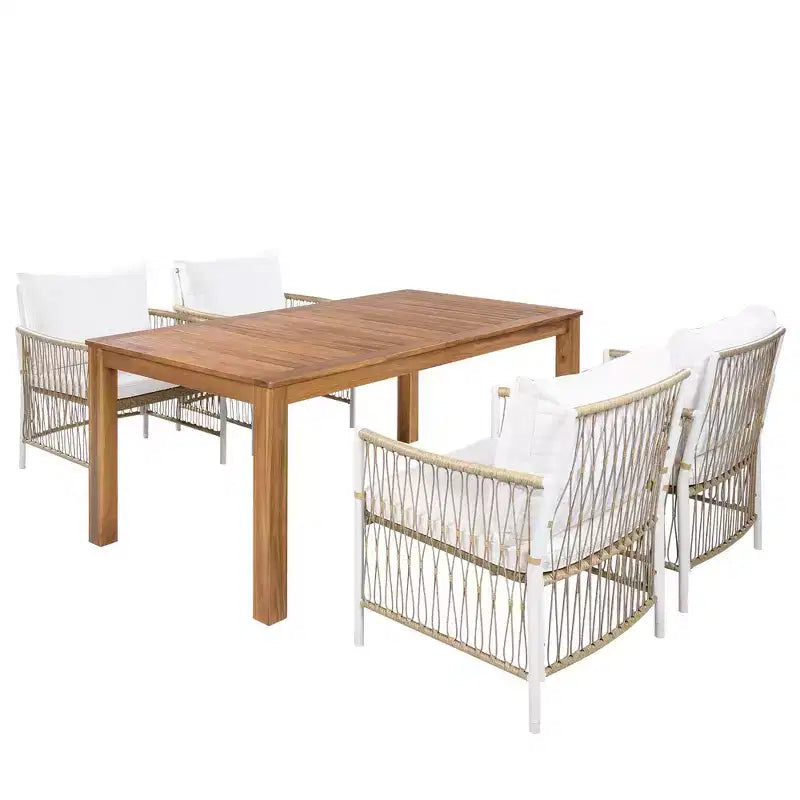 Ensemble de salle à manger d'extérieur 5 pièces Whisen résistant aux intempéries, table ronde extensible et 4 chaises en rotin