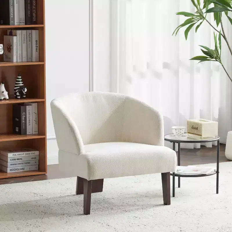 Modern Accent Chair with Round Back and Wooden Legs, Mid-Century Inspired, for Lounge