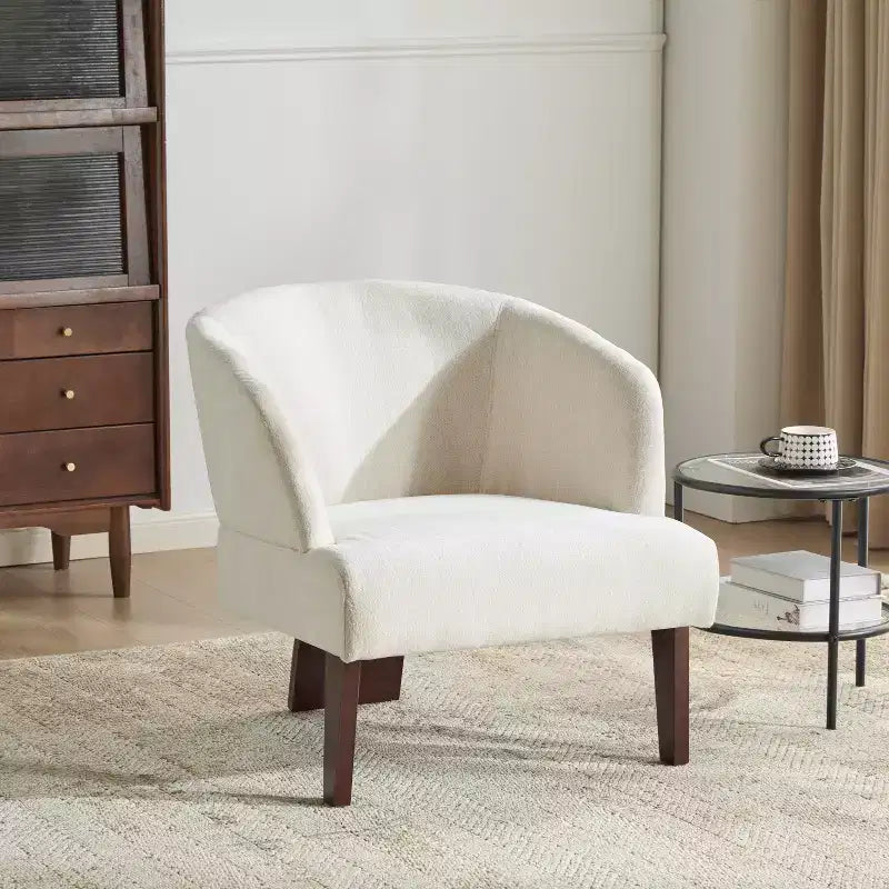 Modern Accent Chair with Round Back and Wooden Legs, Mid-Century Inspired, for Lounge