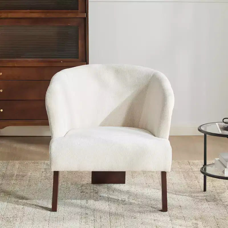 Modern Accent Chair with Round Back and Wooden Legs, Mid-Century Inspired, for Lounge