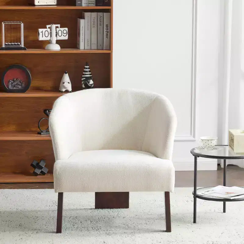 Modern Accent Chair with Round Back and Wooden Legs, Mid-Century Inspired, for Lounge