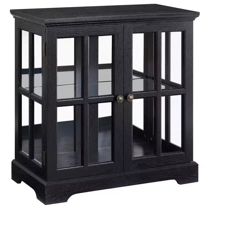 LED Antique Display Cabinet with Lattice Doors, Adjustable Shelves, and Bluetooth Control for Retro Design