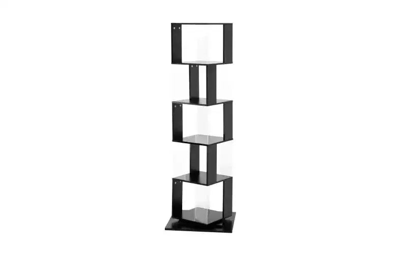 JVNOXK 360 Rotating Acrylic Modern Bookshelf, 5-Tier Floor-Standing Minimalist Bookcase, Suitable for Living Room or Bedroom, Black