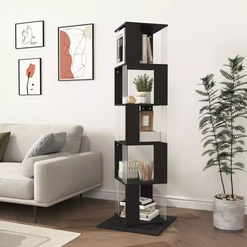 Estantería minimalista giratoria de 360 grados, de pie, de 5 niveles, de acrílico negro, estantería moderna