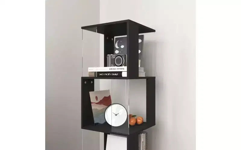 JVNOXK 360 Rotating Acrylic Modern Bookshelf, 5-Tier Floor-Standing Minimalist Bookcase, Suitable for Living Room or Bedroom, Black