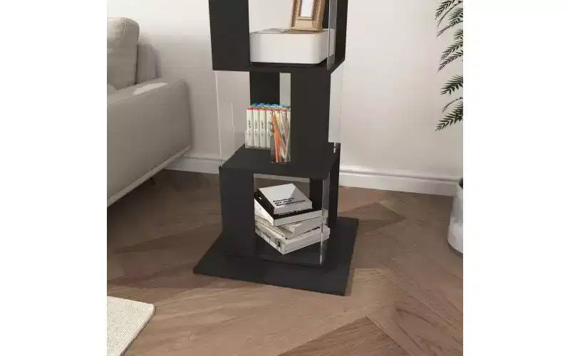 JVNOXK 360 Rotating Acrylic Modern Bookshelf, 5-Tier Floor-Standing Minimalist Bookcase, Suitable for Living Room or Bedroom, Black
