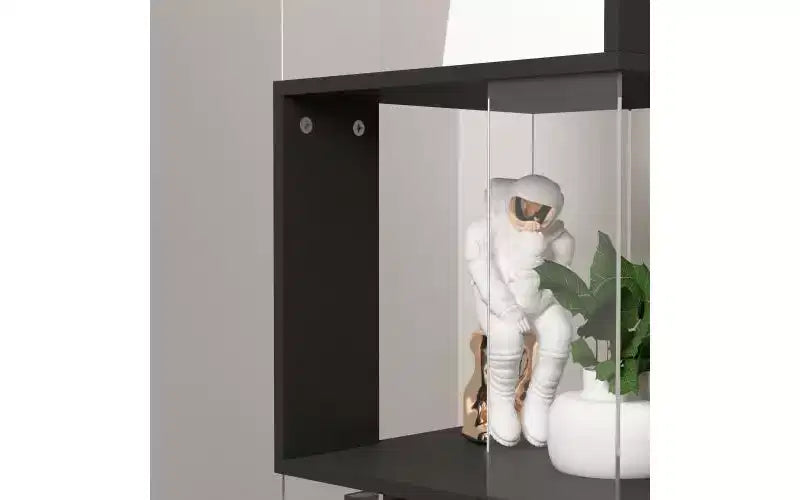 JVNOXK 360 Rotating Acrylic Modern Bookshelf, 5-Tier Floor-Standing Minimalist Bookcase, Suitable for Living Room or Bedroom, Black