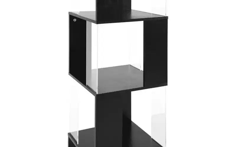 JVNOXK 360 Rotating Acrylic Modern Bookshelf, 5-Tier Floor-Standing Minimalist Bookcase, Suitable for Living Room or Bedroom, Black