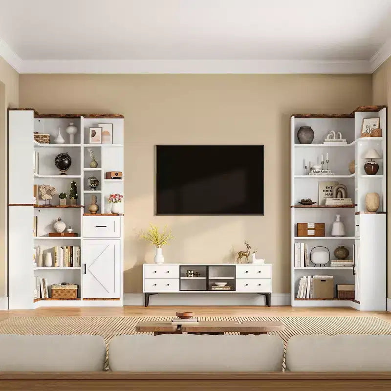 Corner Bookshelf, 74 Tall Corner Bookshelves, 6 Tiers L-Shaped Bookcase with Open Shelves and Storage Drawers for Living Room or Home Office