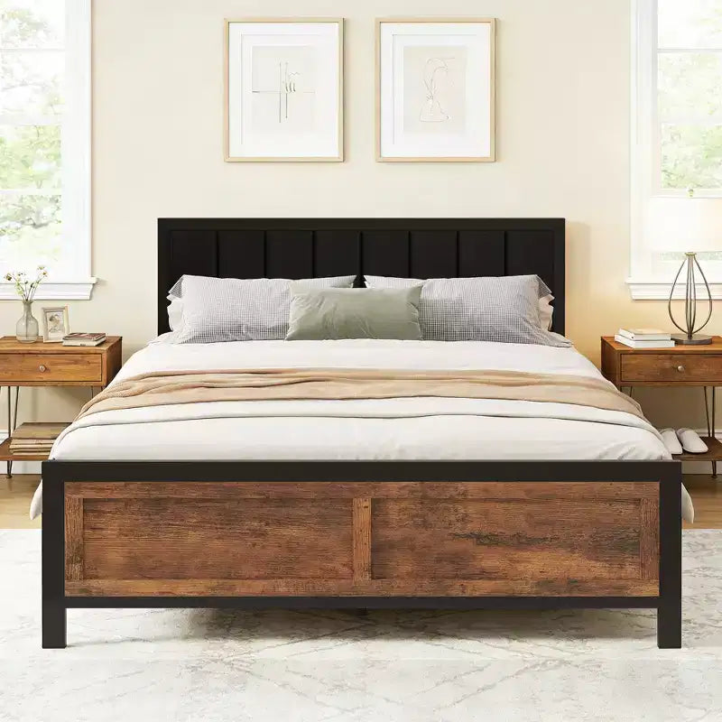 Dyonery Bed Frame, PU Leather Upholstered Headboard, Metal Platform Bed with Under Bed Storage, No Box Spring Needed, Noise Free, Easy Assembly