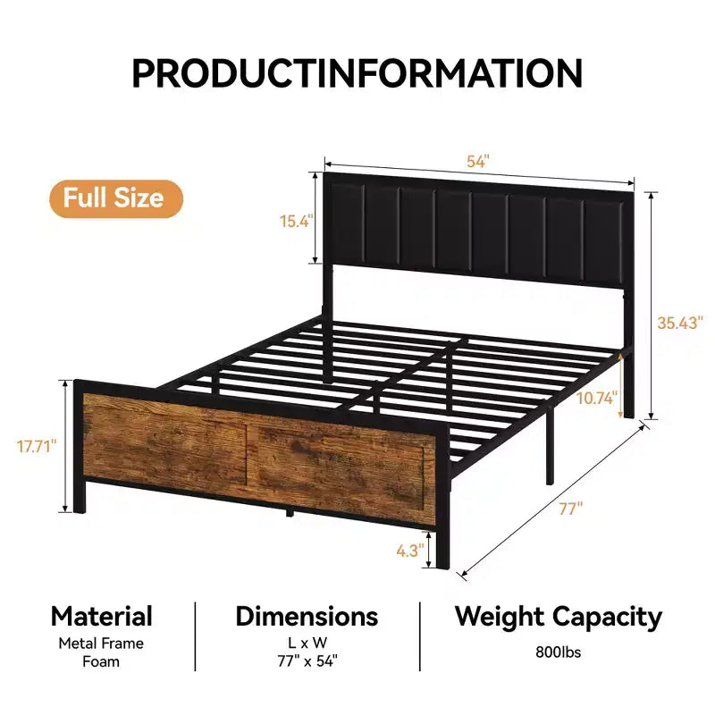 Dyonery Bed Frame, PU Leather Upholstered Headboard, Metal Platform Bed with Under Bed Storage, No Box Spring Needed, Noise Free, Easy Assembly
