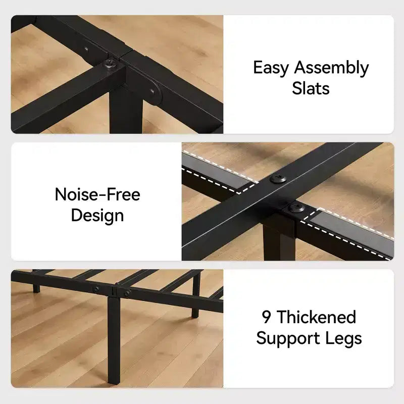 Dyonery Bed Frame, PU Leather Upholstered Headboard, Metal Platform Bed with Under Bed Storage, No Box Spring Needed, Noise Free, Easy Assembly