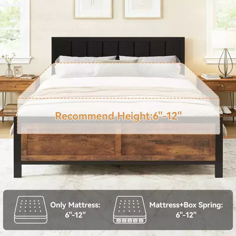 Dyonery Bed Frame, PU Leather Upholstered Headboard, Metal Platform Bed with Under Bed Storage, No Box Spring Needed, Noise Free, Easy Assembly