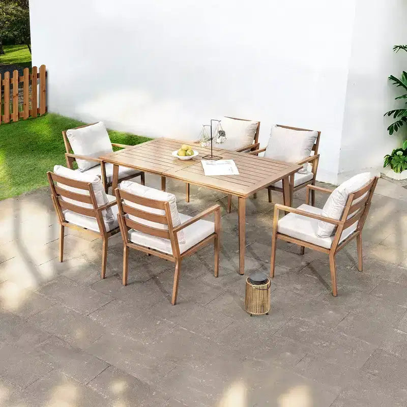 HAPPATIO Outdoor Dining Set, Aluminum Patio Dining Set with Wood-Like Hand-Painted Finish, Easy Assembly for Backyard, Garden, Porch