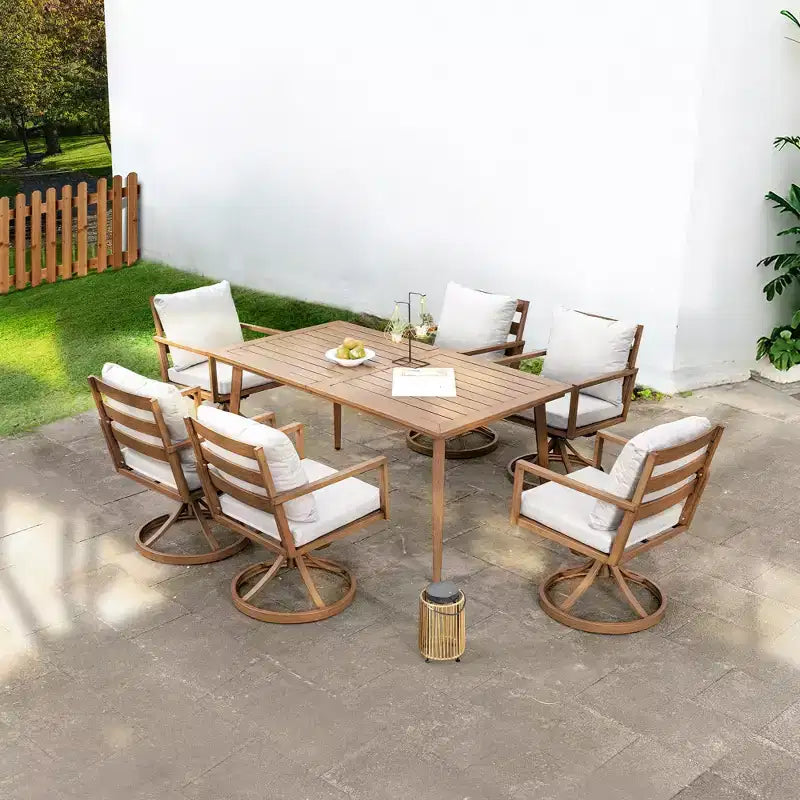 HAPPATIO Outdoor Dining Set, Aluminum Patio Dining Set with Wood-Like Hand-Painted Finish, Easy Assembly for Backyard, Garden, Porch