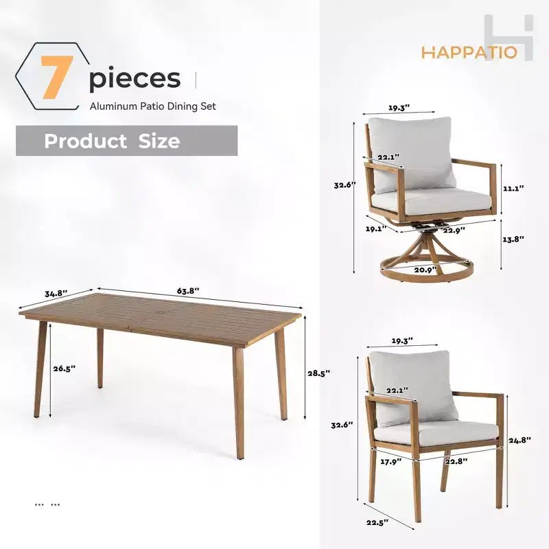 HAPPATIO Outdoor Dining Set, Aluminum Patio Dining Set with Wood-Like Hand-Painted Finish, Easy Assembly for Backyard, Garden, Porch