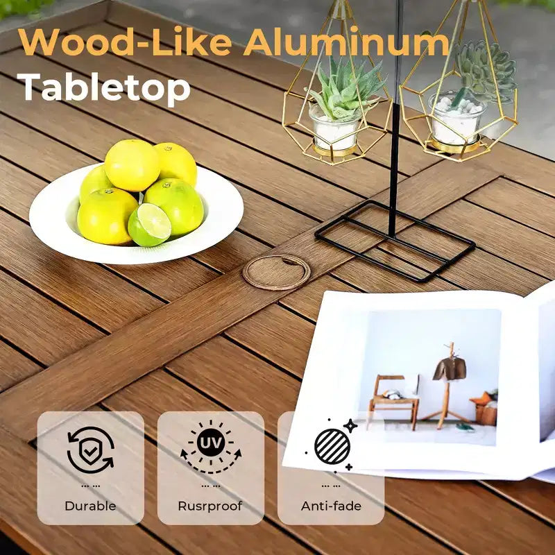 HAPPATIO Outdoor Dining Set, Aluminum Patio Dining Set with Wood-Like Hand-Painted Finish, Easy Assembly for Backyard, Garden, Porch