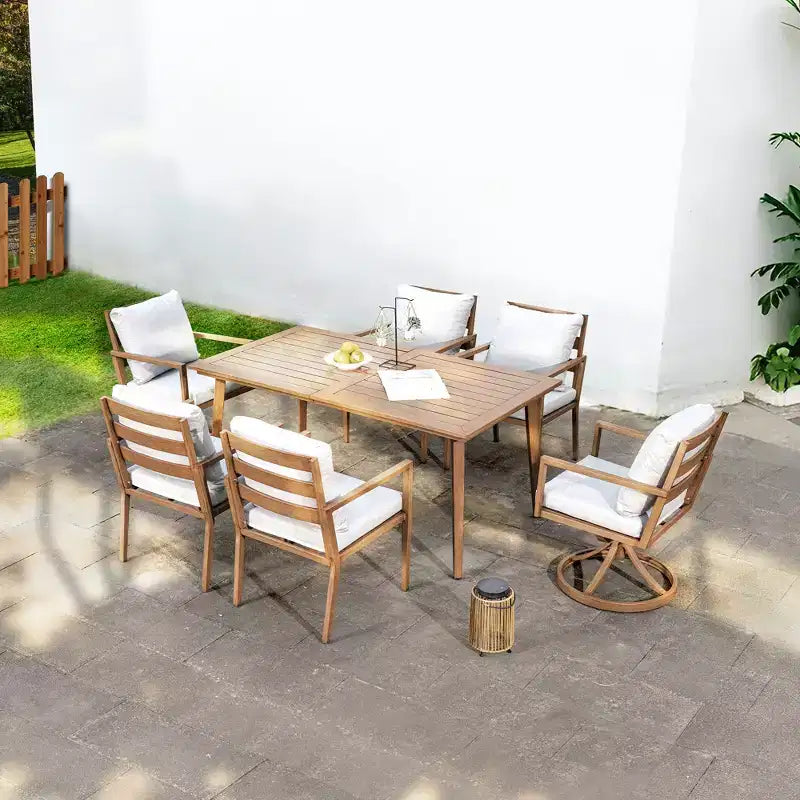 HAPPATIO Outdoor Dining Set, Aluminum Patio Dining Set with Wood-Like Hand-Painted Finish, Easy Assembly for Backyard, Garden, Porch