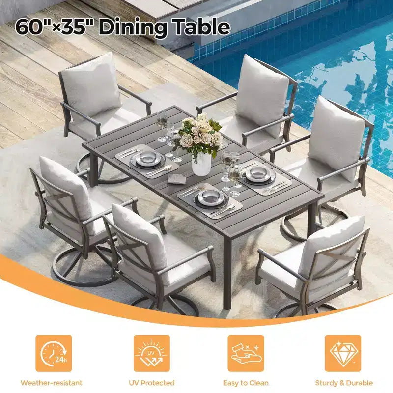 Ensemble de salle à manger de patio HAPPATIO, ensemble table et chaises d'extérieur, chaises en métal thermolaqué avec coussins, table avec trou pour parasol pour terrasse, jardin, pelouse