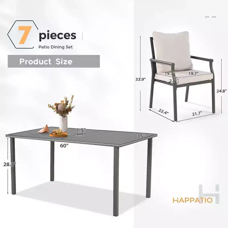 Ensemble de salle à manger de patio HAPPATIO, ensemble table et chaises d'extérieur, chaises en métal thermolaqué avec coussins, table avec trou pour parasol pour terrasse, jardin, pelouse