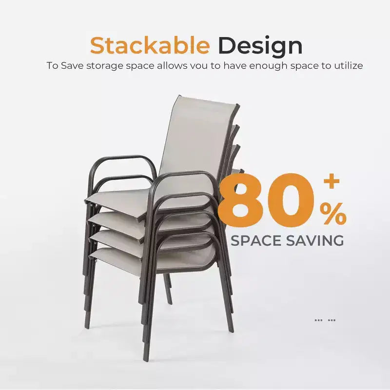 Ensemble de salle à manger d'extérieur HAPPATIO, chaises et table de salle à manger en textilène avec trou pour parasol, chaises empilables pour jardin, patio et bord de piscine