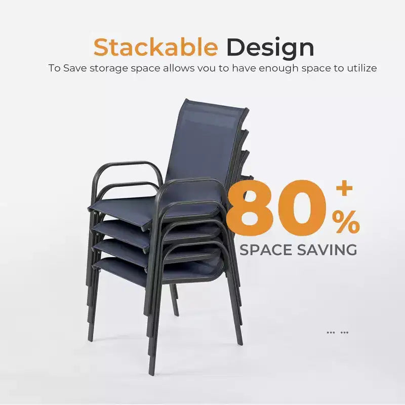 Ensemble de salle à manger d'extérieur HAPPATIO, chaises et table de salle à manger en textilène avec trou pour parasol, chaises empilables pour jardin, patio et bord de piscine