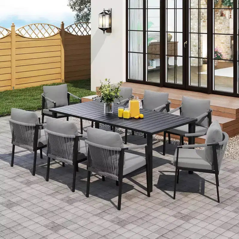 Ensemble de salle à manger de patio HAPPATIO, ensemble de salle à manger d'extérieur en rotin tressé, chaises en corde tressée avec coussins pour pelouse et jardin