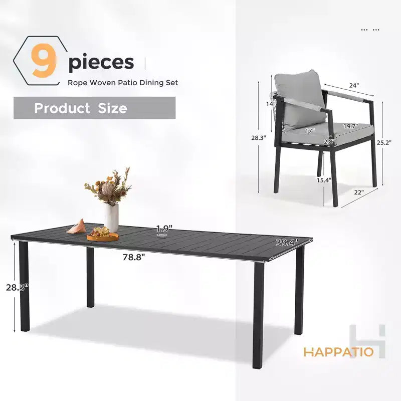 Ensemble de salle à manger de patio HAPPATIO, ensemble de salle à manger d'extérieur en rotin tressé, chaises en corde tressée avec coussins pour pelouse et jardin