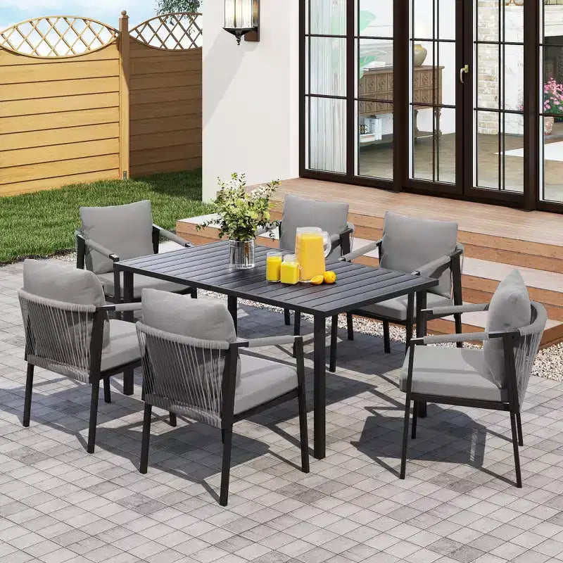 Ensemble de salle à manger de patio HAPPATIO, ensemble de salle à manger d'extérieur en rotin tressé, chaises en corde tressée avec coussins pour pelouse et jardin