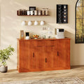 Modern Farmhouse 58 Inch Sideboard Buffet Cabinet with Gold Handles, 4 Doors, 2 Drawers, Adjustable Shelf - Fluted Design Coffee Bar, Dining