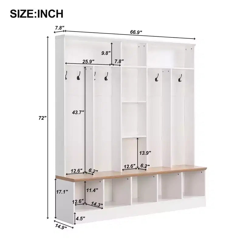 GDFStudio Jessica Multifunctional Wide Design Hall Tree with Storage Bench and Shoe Cabinet