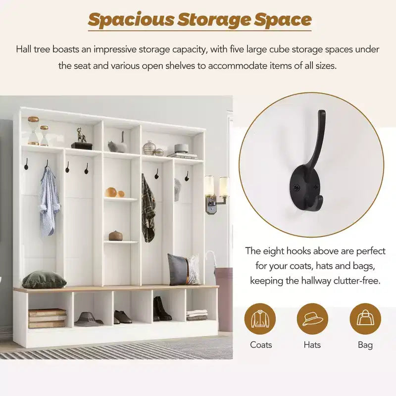 GDFStudio Jessica Multifunctional Wide Design Hall Tree with Storage Bench and Shoe Cabinet