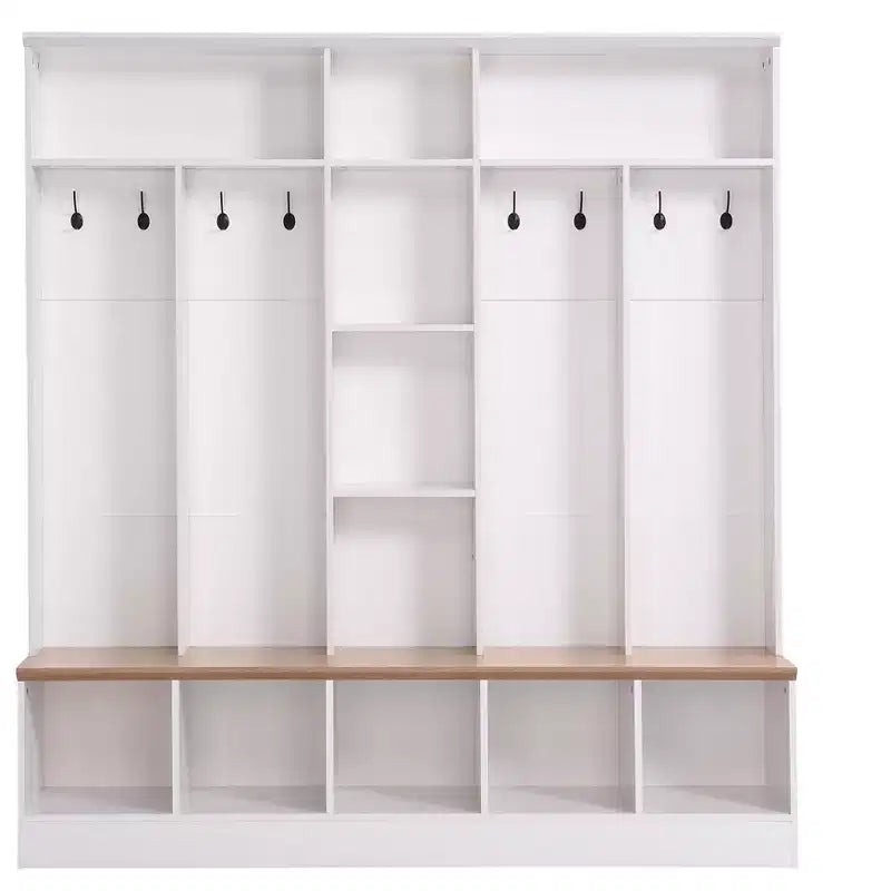 GDFStudio Jessica Multifunctional Wide Design Hall Tree with Storage Bench and Shoe Cabinet