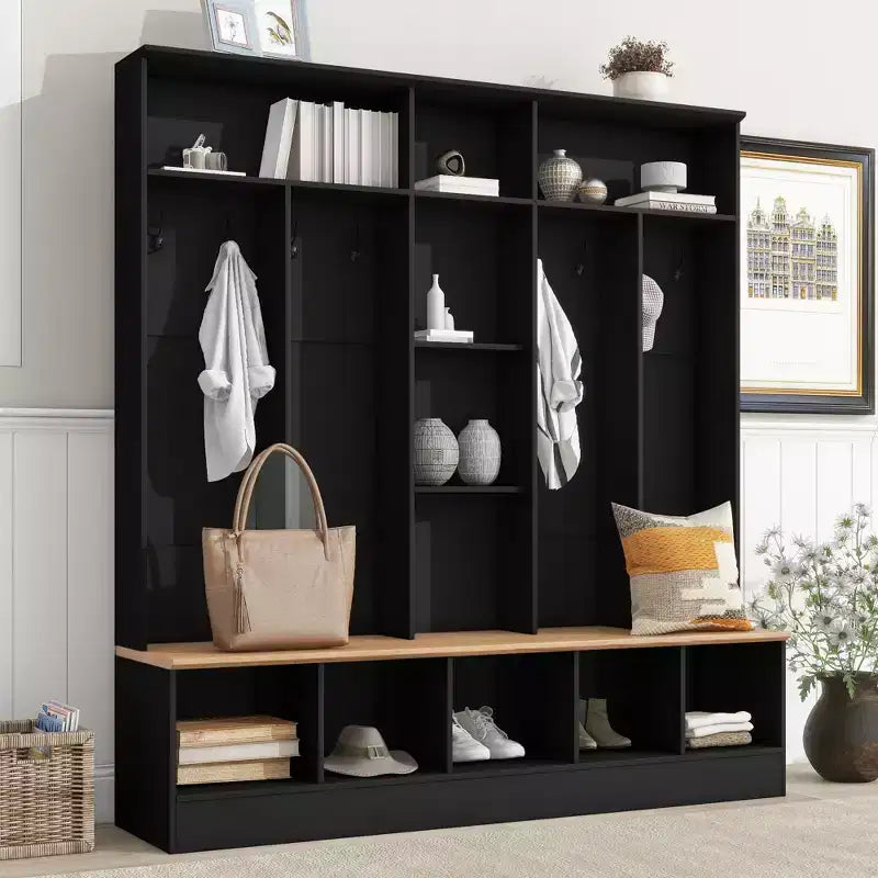 GDFStudio Jessica Multifunctional Wide Design Hall Tree with Storage Bench and Shoe Cabinet