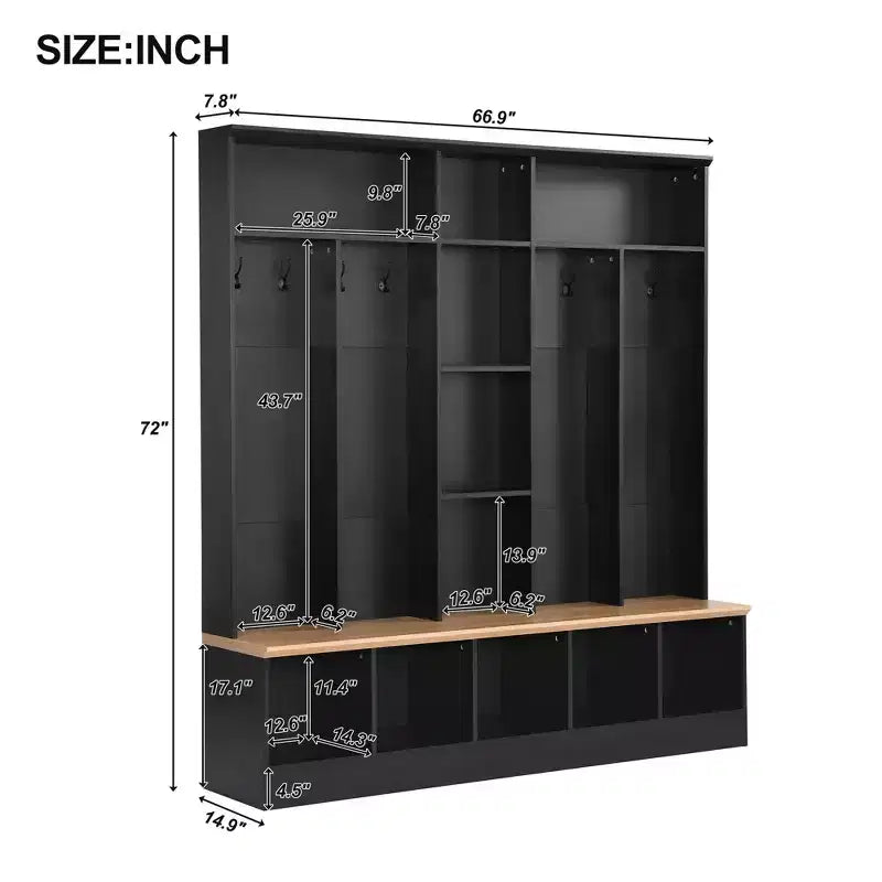 GDFStudio Jessica Multifunctional Wide Design Hall Tree with Storage Bench and Shoe Cabinet